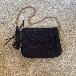 Mar Y Sol Leah Shoulder Bag Purse Raffia Navy Tassel Braided Strap‎ beach